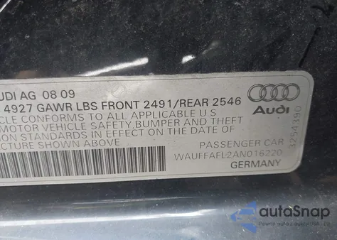 2010 Audi A4 2.0T Premium z USA, uszkodzony, nr VIN WAUFFAFL2AN016220